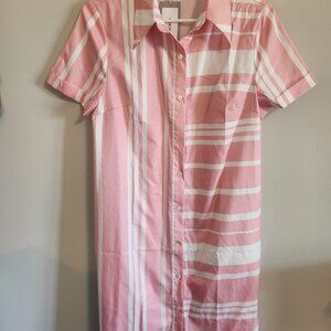 Pink and White Striped Button-Up Dress
